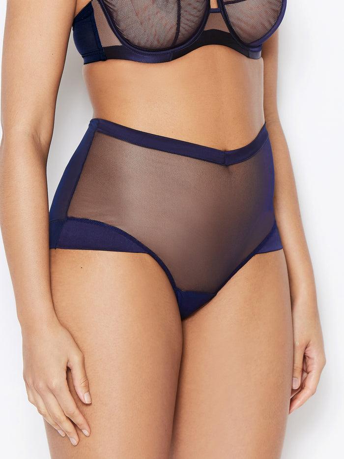 katherine hamilton Nina navy blue mesh high waisted knickers