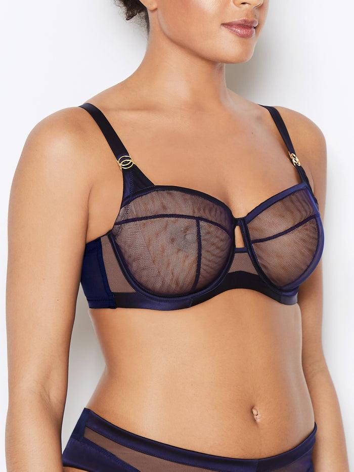 Katherine Hamilton Nina Navy Blue Sheer Mesh Bra With Silk Trims