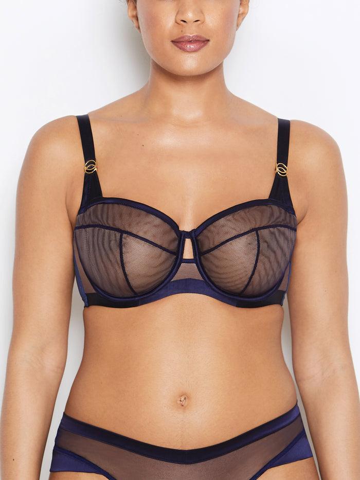 Katherine Hamilton Nina Navy Blue Sheer Mesh Bra With Silk Trims