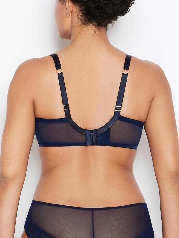 Katherine Hamilton Nina Navy Blue Sheer Mesh Bra With Silk Trims