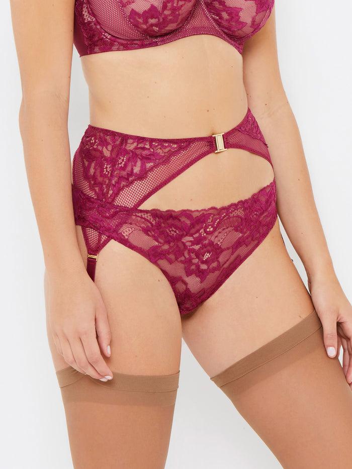 katherine hamilton Simone boysenberry stretch lace suspender belt