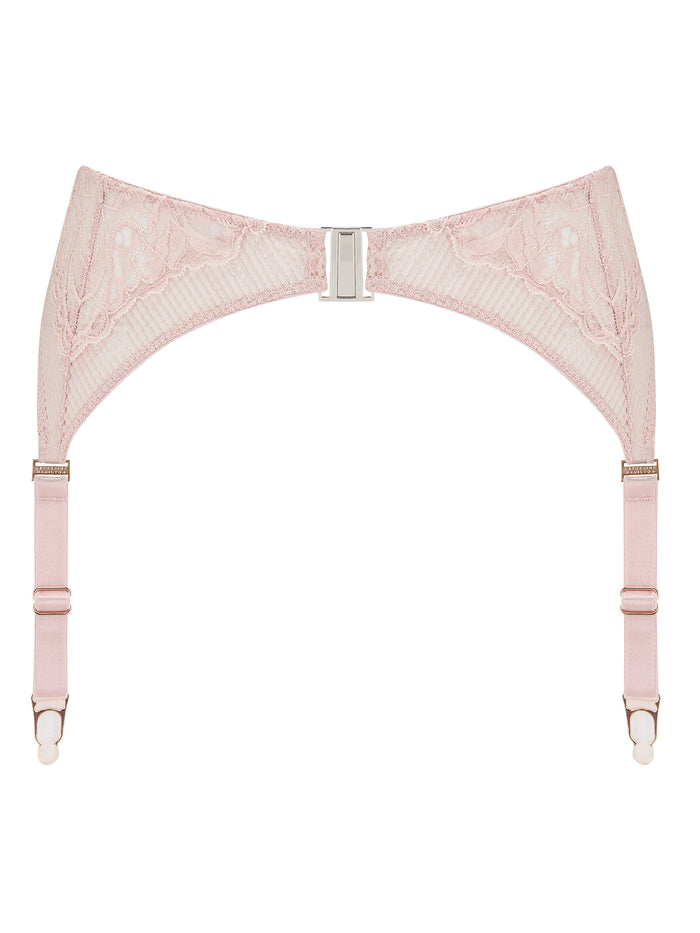 katherine hamilton Simone rose pink stretch lace suspender belt