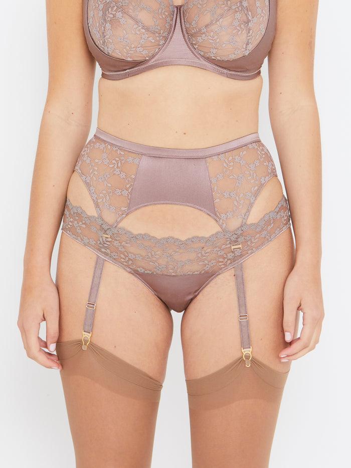 Katherine Hamilton Sophia Café Lace High Waist Suspender Belt