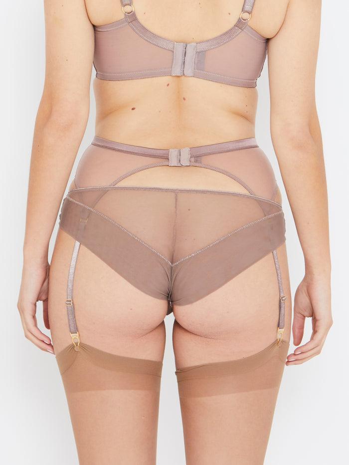 Katherine Hamilton Sophia Café Lace High Waist Suspender Belt