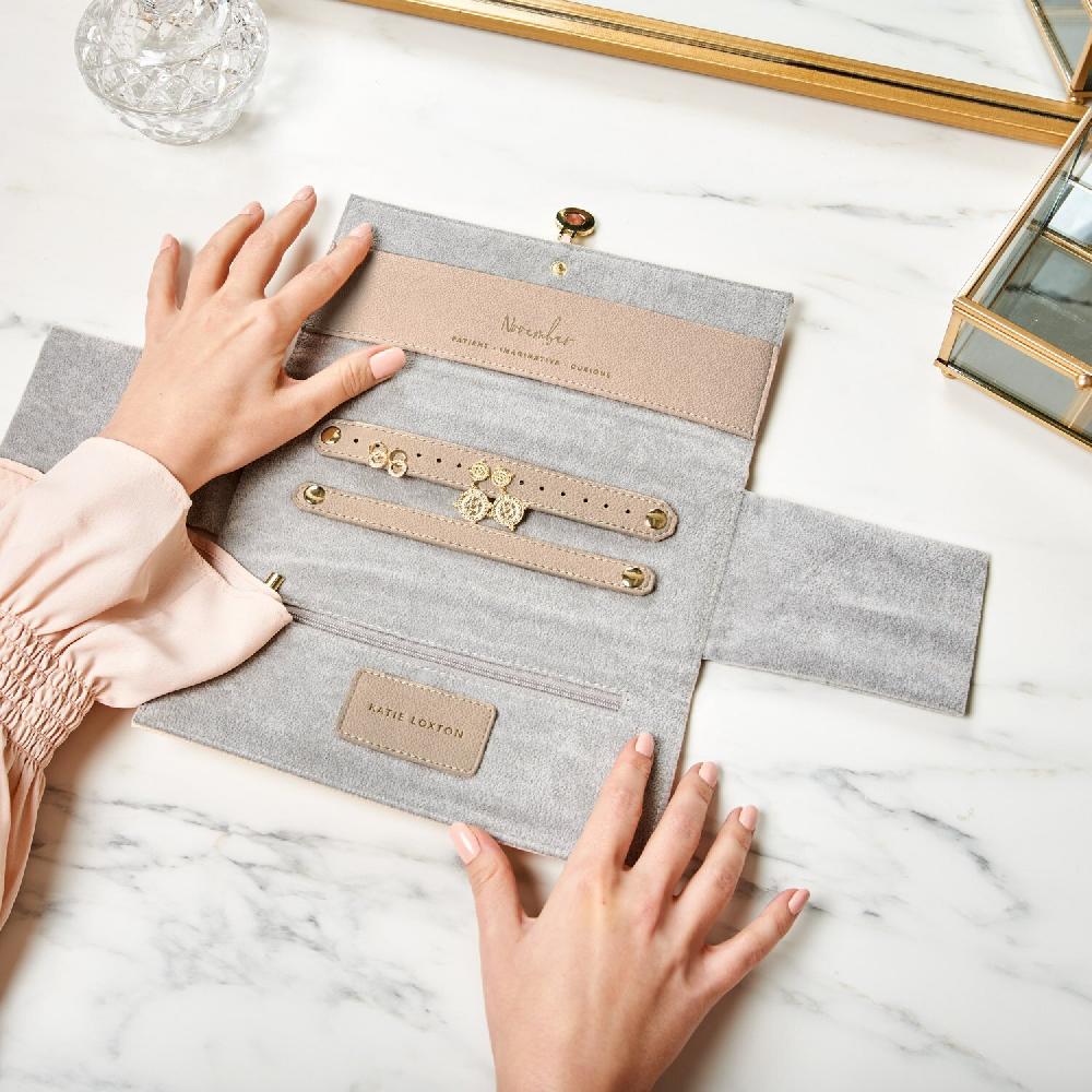 katie loxton Birthstone Jewellery Roll 'November' in Sand