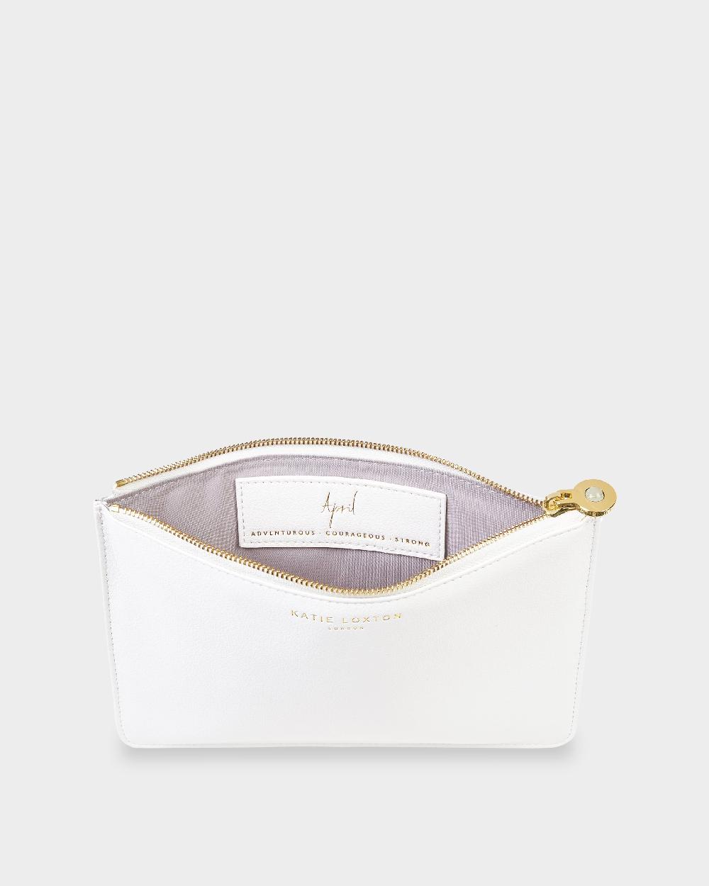 Katie Loxton Birthstone Perfect Pouch 'April' Rock Crystal White