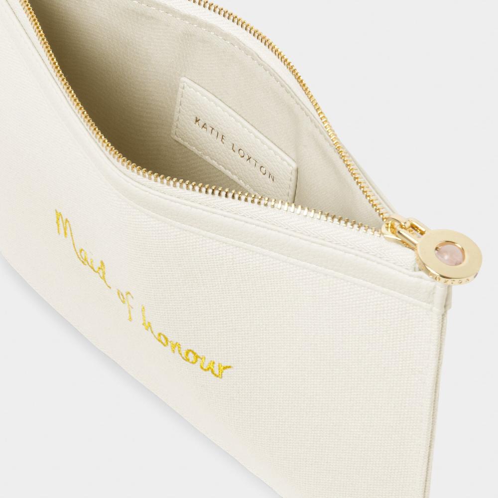 Katie Loxton Bridal Canvas Pouch 'Maid Of Honour' In Off White