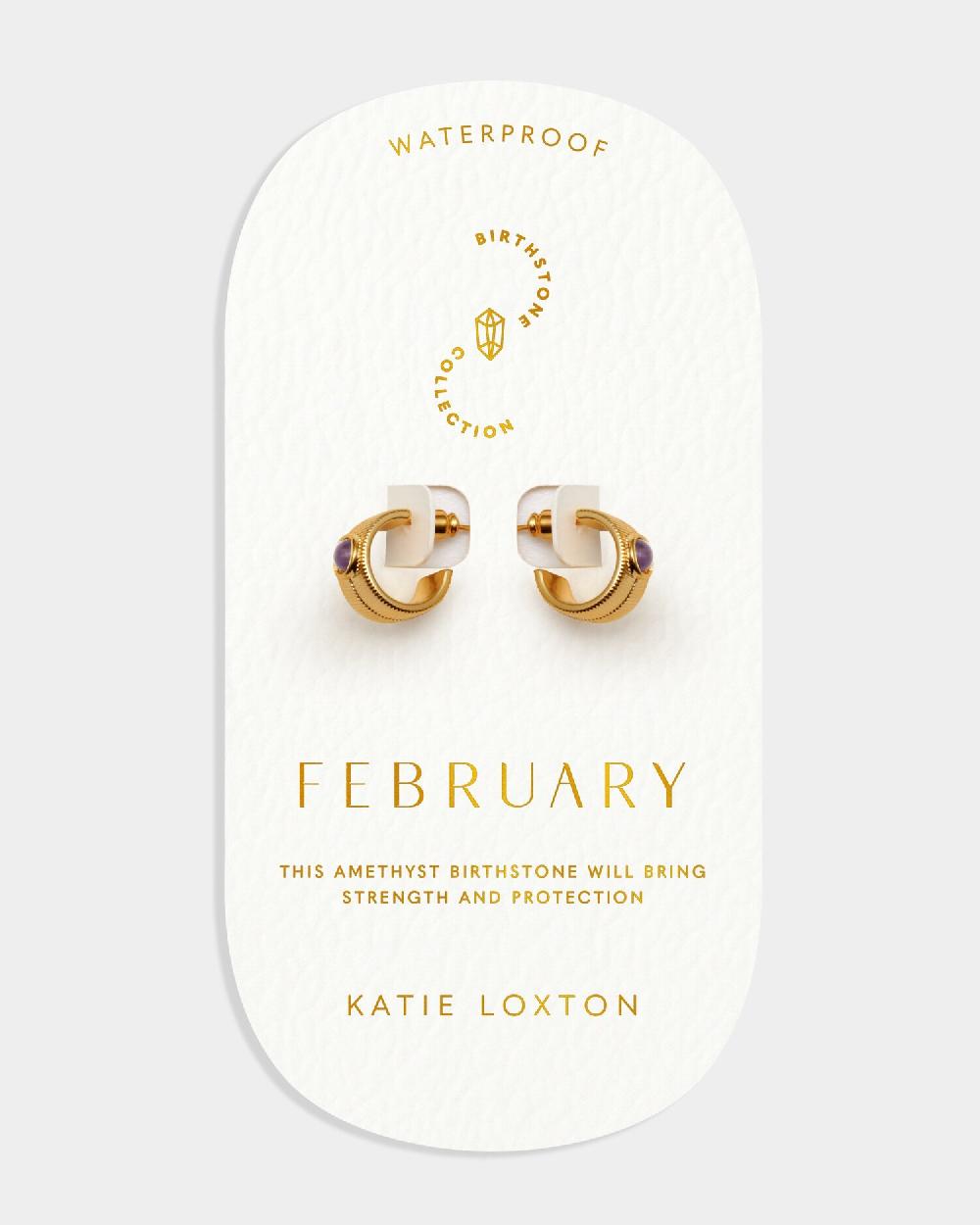Katie Loxton 'February' Waterproof Gold Birthstone Hoop Earrings