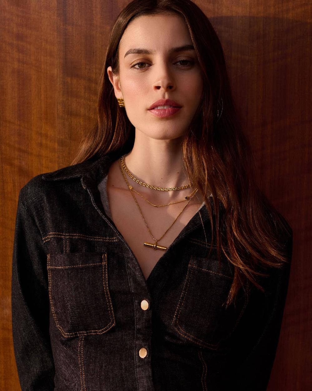 katie loxton Themis Waterproof Gold T-Bar Necklace