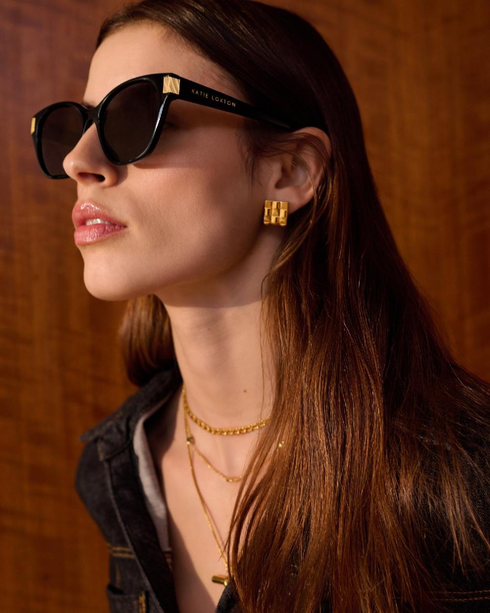 katie loxton Taya Waterproof Gold Woven Oversized Stud Earrings