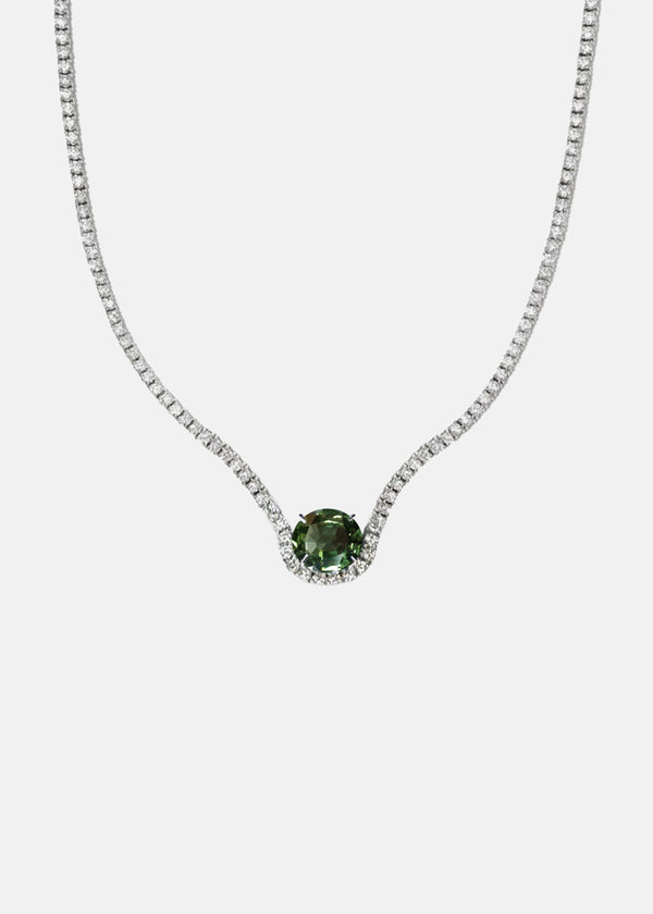 katkim Green Sapphire Trace Diamond Eternity Necklace