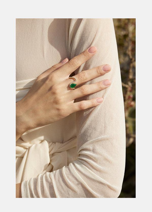 Katkim Floating Emerald Trace Pavé Ring