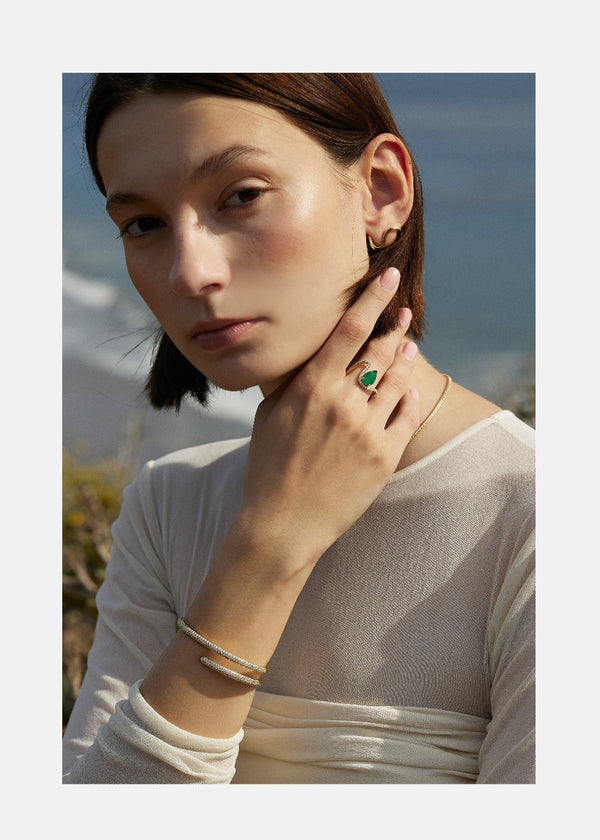 Katkim Floating Emerald Trace Pavé Ring