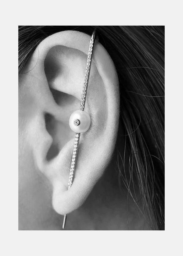 Katkim Floating Pearl Pavé Ear Pin