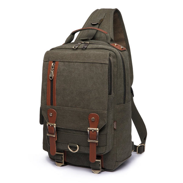 Kaukko KAUKKO Canvas Crossbody Sling Bag Backpack For Cycling Hiking Camping And Commuting FD252 ( Army Green )