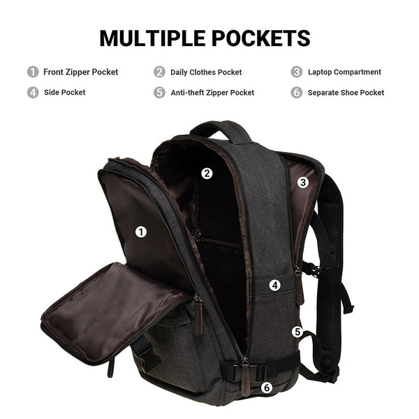 Kaukko KAUKKO Canvas Travel Backpack Personal Item Airline Approved Carry On Backpack