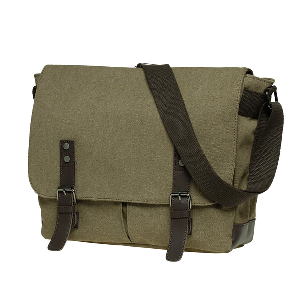 Kaukko KAUKKO Canvas Vintage Messenger Bag Shoulder Bag Leather Large Travel Crossbody Bags For Men Women 14-inch Laptop
