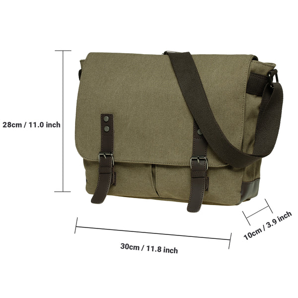 Kaukko KAUKKO Canvas Vintage Messenger Bag Shoulder Bag Leather Large Travel Crossbody Bags For Men Women 14-inch Laptop