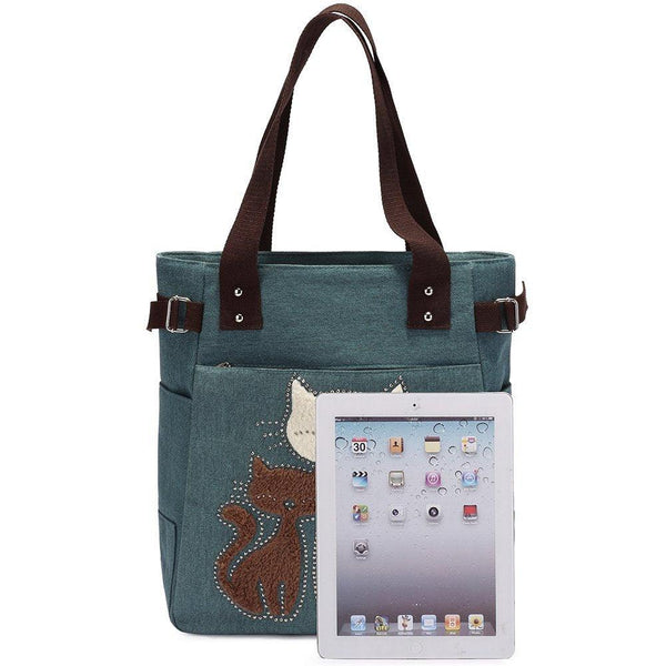 Kaukko KAUKKO Cute Cat Totes Women Canvas Handbags ( Green)