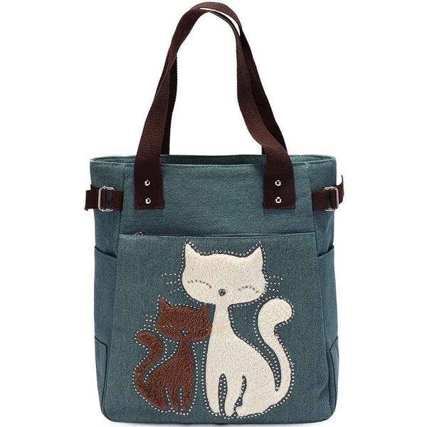 kaukko KAUKKO Cute Cat Totes Women Canvas Handbags ( Green) kaukko KAUKKO Cute Cat Totes Women Canvas Handbags ( Green)
