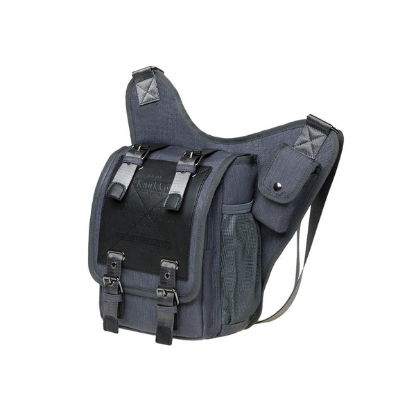 Kaukko KAUKKO Mens Vintage Canvas Shoulder Messenger Bag Chest Leather Patchwork Messenger Bag FH03-1 ( Grey )