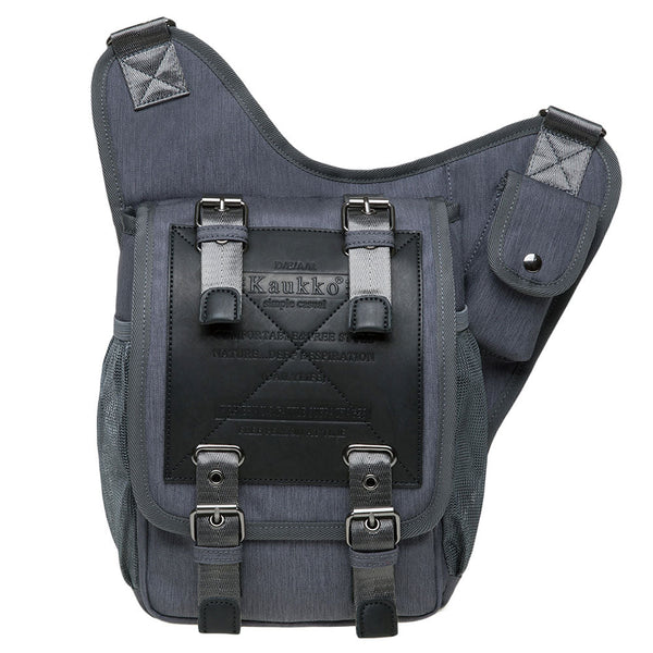 kaukko KAUKKO Mens Vintage Canvas Shoulder Messenger Bag Chest Leather Patchwork Messenger Bag FH03-1 ( Grey )