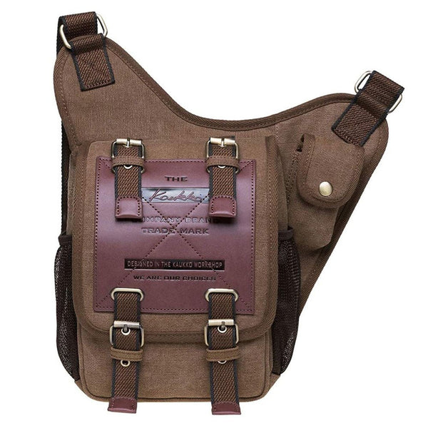kaukko KAUKKO Mens Vintage Canvas Shoulder Messenger Bag Chest Leather Patchwork FH03( Khaki )