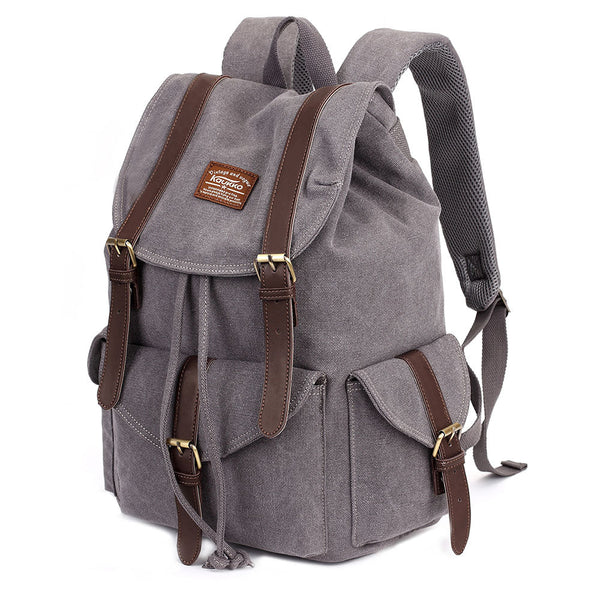 Kaukko KAUKKO Retro Canvas Bag Outdoor School Backpack Travel Casual Hiking Rucksack ( Grey )