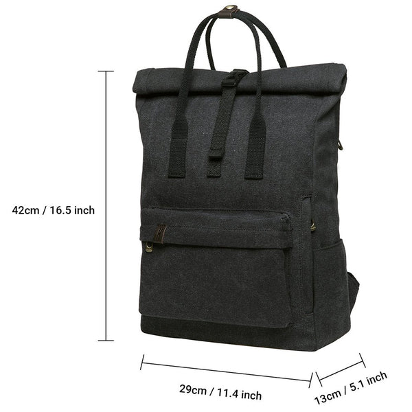Kaukko KAUKKO Vintage Canvas Rucksack Laptop Backpack For 12" Notebook For Women Men School College Backpack (47-2-BLACK)