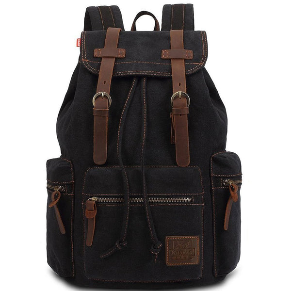 kaukko KAUKKO Vintage Casual Canvas and Leather Rucksack Retro Backpack for School Work Travel Hiking 19L ( Black )