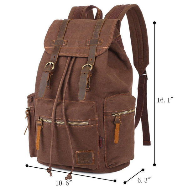 Kaukko KAUKKO Vintage Casual Canvas And Leather Rucksack Retro Backpack For School Work Travel Hiking 19L ( Coffee )
