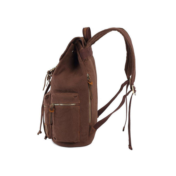 Kaukko KAUKKO Vintage Casual Canvas And Leather Rucksack Retro Backpack For School Work Travel Hiking 19L ( Coffee )