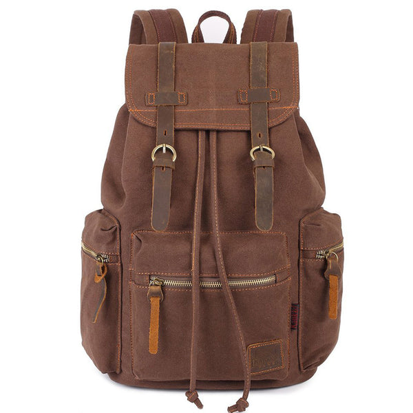 kaukko KAUKKO Vintage Casual Canvas and Leather Rucksack Retro Backpack for School Work Travel Hiking 19L ( Coffee )