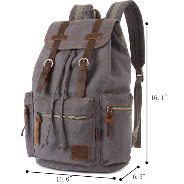 Kaukko KAUKKO Vintage Casual Canvas And Leather Rucksack Retro Backpack For School Work Travel Hiking 19L ( Grey )