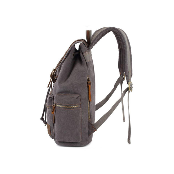 Kaukko KAUKKO Vintage Casual Canvas And Leather Rucksack Retro Backpack For School Work Travel Hiking 19L ( Grey )
