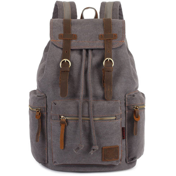 kaukko KAUKKO Vintage Casual Canvas and Leather Rucksack Retro Backpack for School Work Travel Hiking 19L ( Grey )