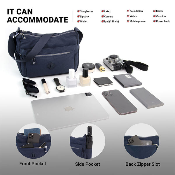 Kaukko KAUKKO Women Crossbody Bag Handbag Lightweight Shoulder Purse Nylon Multi Pocket Crossbody Bag Ladies Travel Handbag