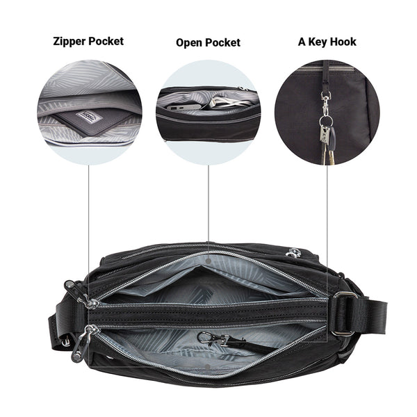 Kaukko KAUKKO Women Crossbody Bag Handbag Lightweight Shoulder Purse Nylon Multi Pocket Crossbody Bag Ladies Travel Handbag