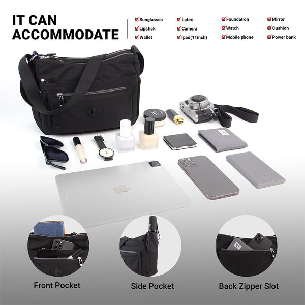 Kaukko KAUKKO Women Crossbody Bag Handbag Lightweight Shoulder Purse Nylon Multi Pocket Crossbody Bag Ladies Travel Handbag