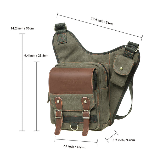 Kaukko Retro Casual Shoulder Bag Sports Canvas Laptop Crossbody Bag ( Green)