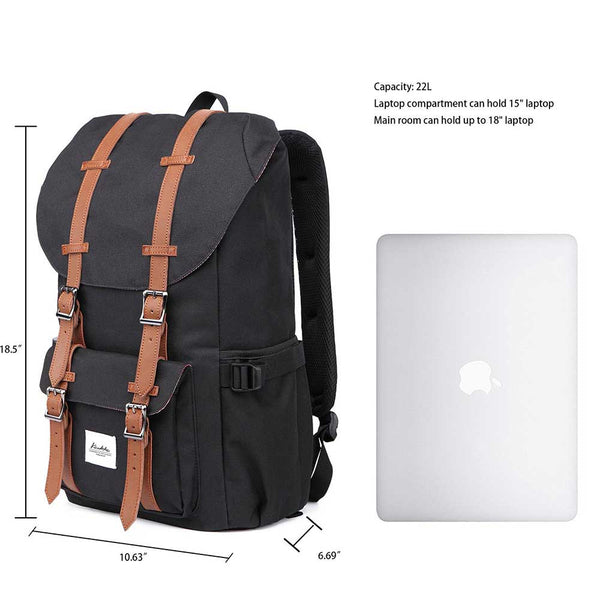 Kaukko Travel Laptop Backpack Outdoor Rucksack School Backpack Fits 15.6"(Black)