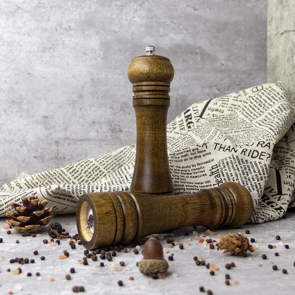 Kaukko Wood Salt And Pepper Mill Set Salt Shakers With Adjustable Ceramic Rotor- Pack Of 2