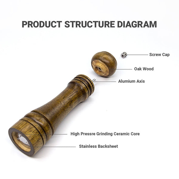 Kaukko Wood Salt And Pepper Mill Set Salt Shakers With Adjustable Ceramic Rotor- Pack Of 2