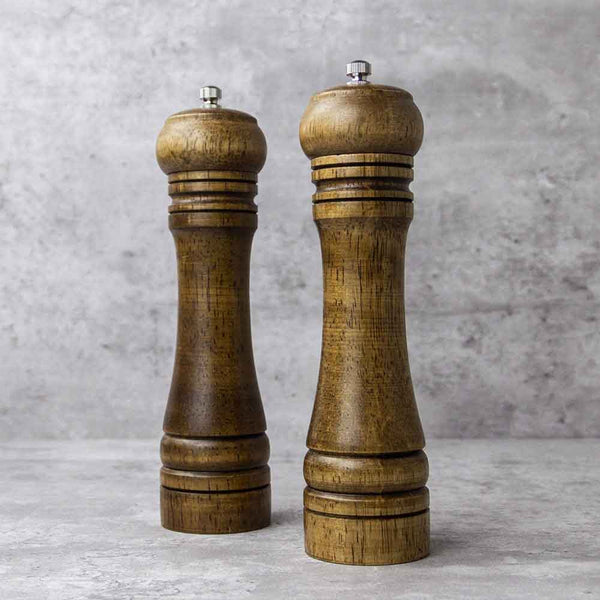 kaukko Wood Salt and Pepper Mill Set Salt Shakers with Adjustable Ceramic Rotor- Pack of 2