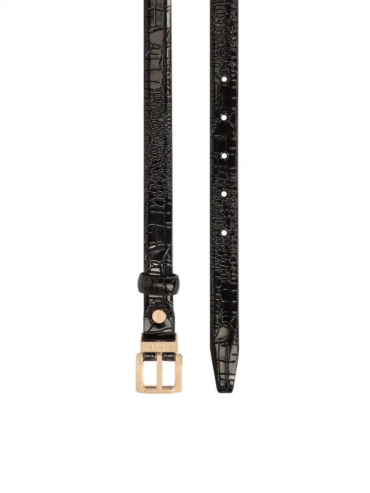 Kazar Attractive Thin Belt In Patent Leather With Embossing