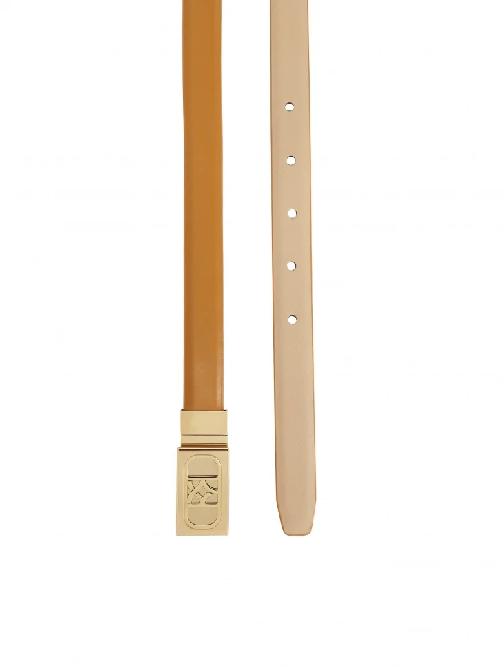Kazar Beige And Brown Double-sided Belt With Full Buckle
