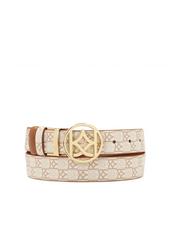 kazar Beige and brown double-sided belt with monograms KAZAR