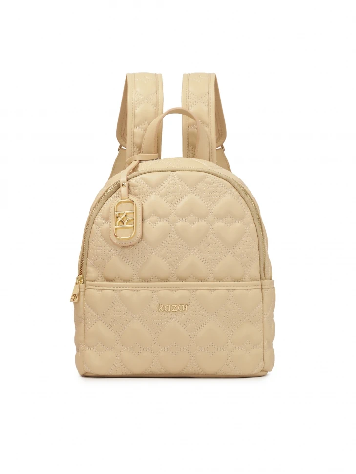 kazar Beige backpack with embroidered heart pattern
