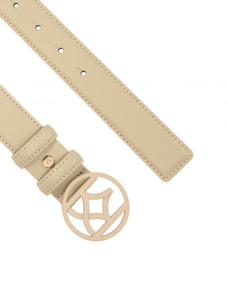 Kazar Beige Belt With Large Monogram Buckle By KAZAR