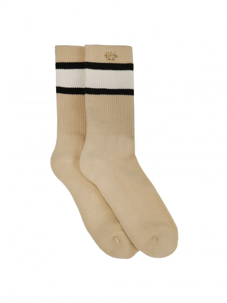 Kazar Beige Cotton Socks Decorated With A Gold Monogram